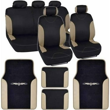 Dark Gray on Black PU Leather Seat Covers for Car w/ Vinyl Trim Floor Mats Dark Gray on Black PU Leather Seat Covers for Car w/ Vinyl Trim Floor Mats